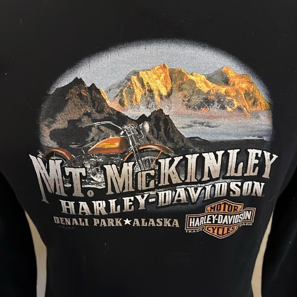 Harley Davidson Black Mt McKinley Denali Park Alaska Graphic Shirt - Picture 7 of 13